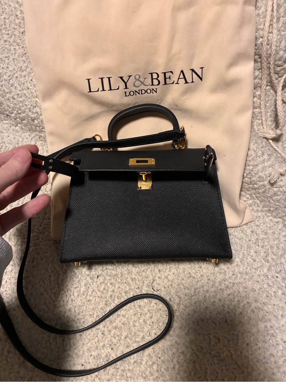 Lily & Bean Black Mini Top-Handle Crossbody Bag, black with gold hardware - Picture 15 of 16